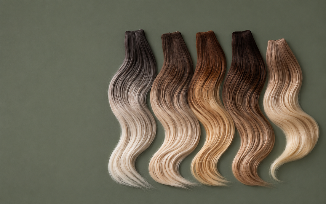 Cool and warm brunette-to-blonde balayage hair extension blends