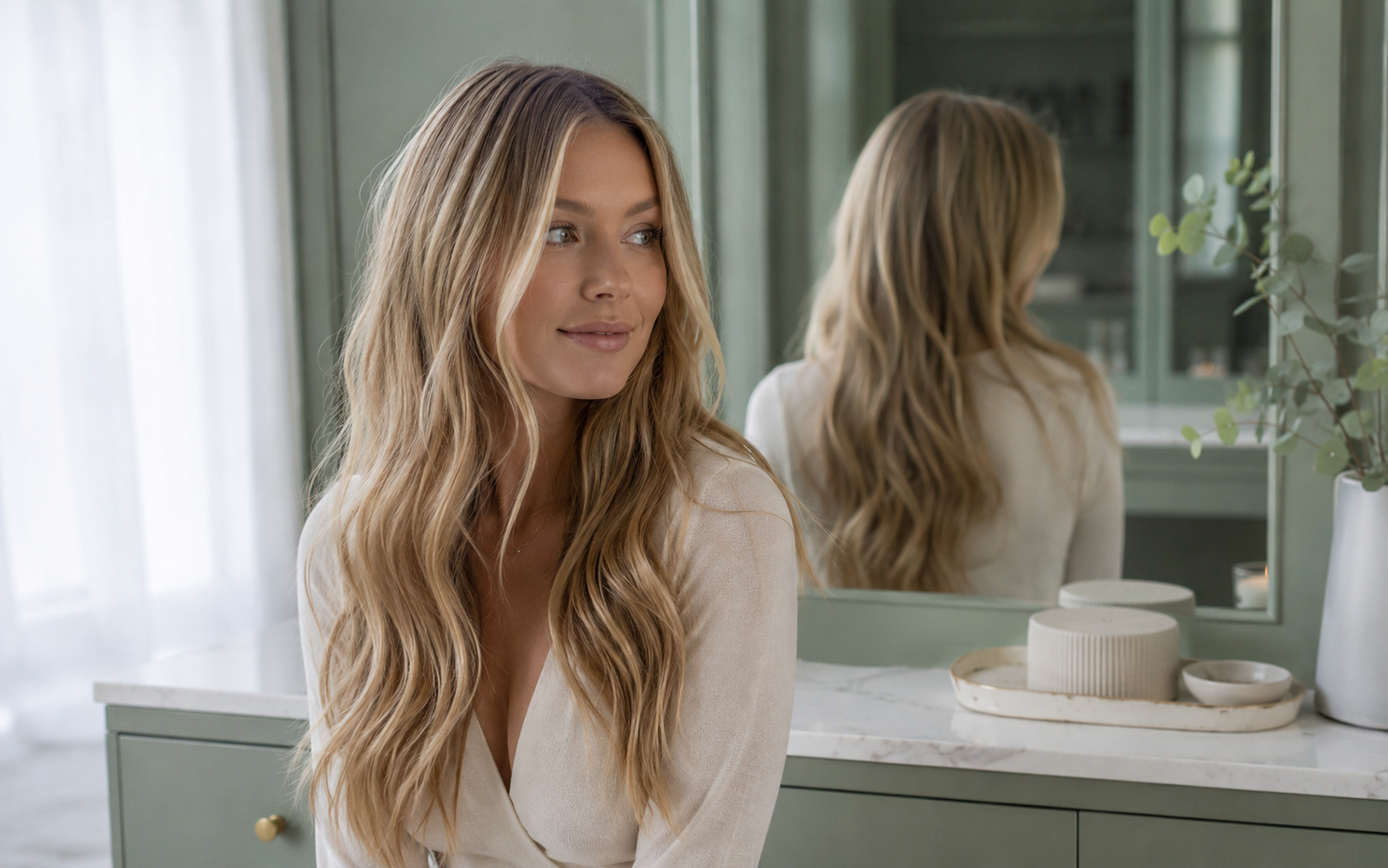 Fine hair with natural-looking human hair extensions for soft volume
