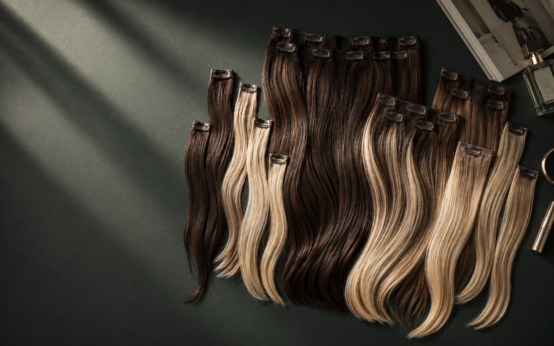 Remy human hair clip-in extension wefts with discreet clips