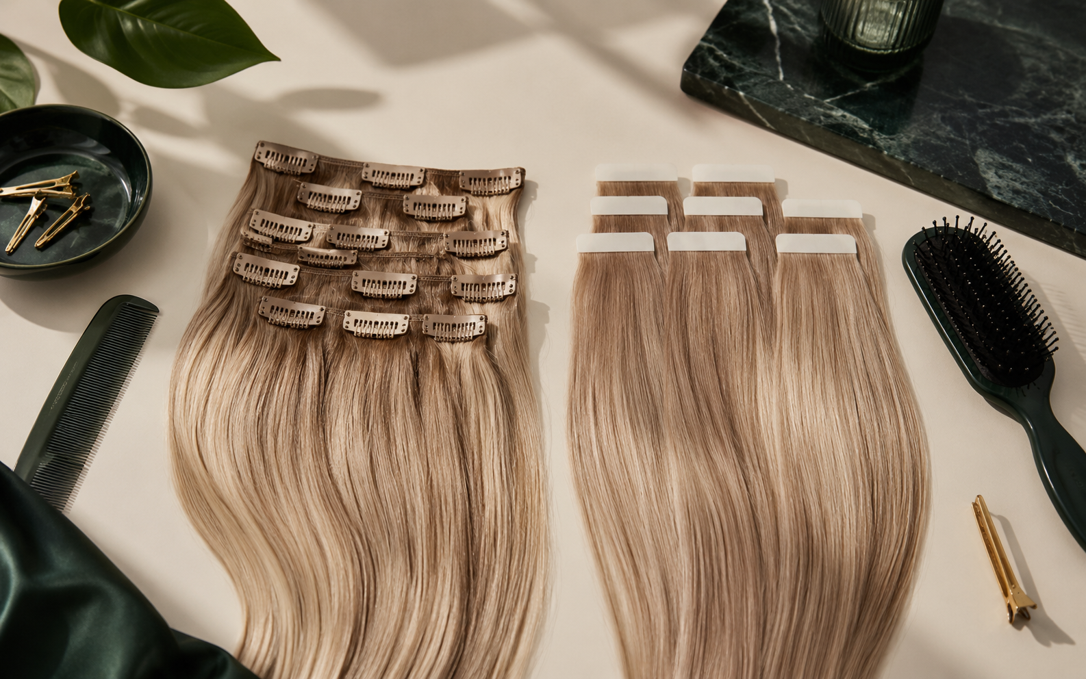 Clip-in and tape-in human hair extensions comparison