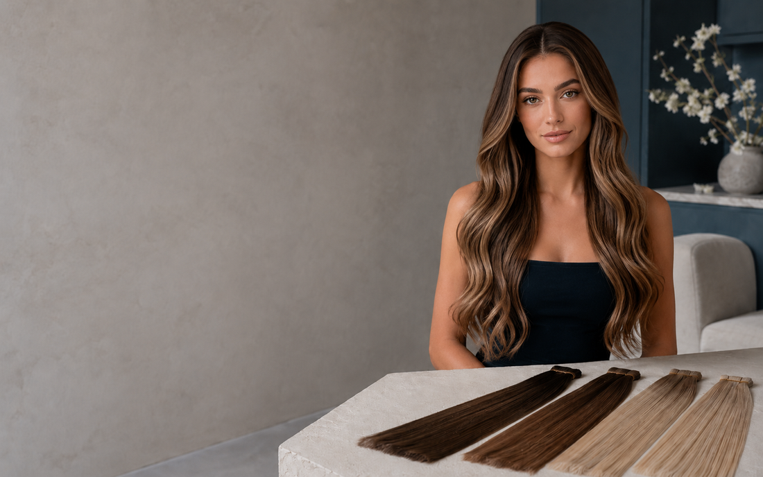 Cuticle-aligned Remy human hair extensions arranged in consistent root-to-tip direction