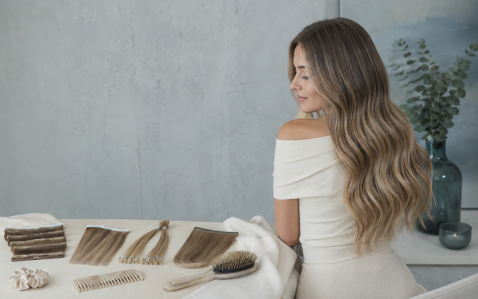 Young Caucasian woman with naturally hidden Remy human hair extensions