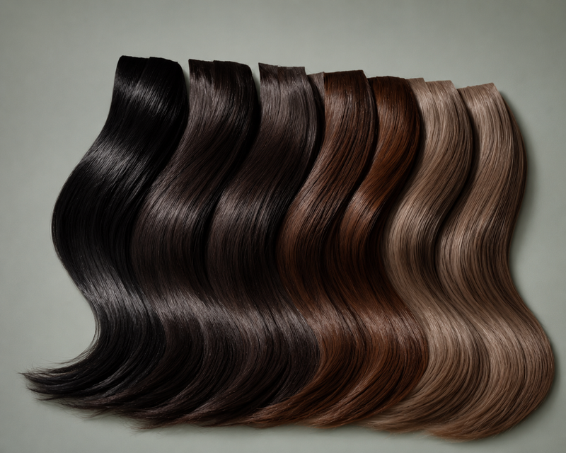 Queen's Soul black and brown Remy human hair extensions in jet black, cocoa, chestnut and ash-brown shades