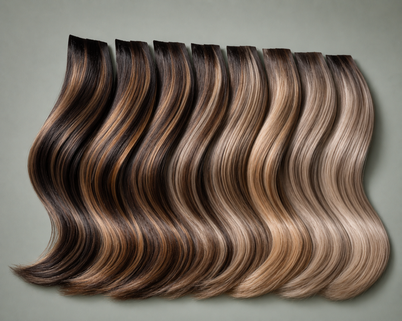 Queen's Soul highlighted Remy human hair extensions in brunette, golden blonde and champagne blonde shades